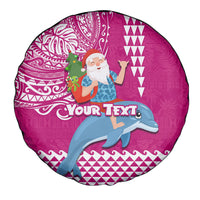 Custom Hawaii Mele Kalikimaka Spare Tire Cover Santa Riding The DolPhin Mix Kakau Pattern Pink Style LT03 - Polynesian Pride