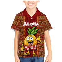 Hawaii Family Matching Mermaid Dress and Hawaiian Shirt Aloha Funny Pineapple Mix Kakau Hawaiian Tribal LT03 Son's Shirt Red - Polynesian Pride