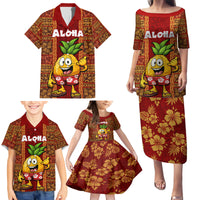 Hawaii Family Matching Puletasi Dress and Hawaiian Shirt Aloha Funny Pineapple Mix Kakau Hawaiian Tribal LT03 - Polynesian Pride