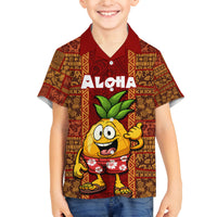 Hawaii Family Matching Summer Maxi Dress and Hawaiian Shirt Aloha Funny Pineapple Mix Kakau Hawaiian Tribal LT03 Son's Shirt Red - Polynesian Pride