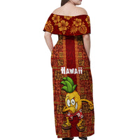 Hawaii Off Shoulder Maxi Dress Aloha Funny Pineapple Mix Kakau Hawaiian Tribal LT03 - Polynesian Pride