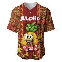 Custom Hawaii Baseball Jersey Aloha Funny Pineapple Mix Kakau Hawaiian Tribal LT03 Red - Polynesian Pride