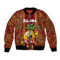 Custom Hawaii Bomber Jacket Aloha Funny Pineapple Mix Kakau Hawaiian Tribal LT03 Unisex Red - Polynesian Pride