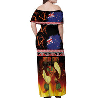 Aotearoa Siva Afi Off Shoulder Maxi Dress Tribal Performers of Aotearoa Fire Knife Dancing