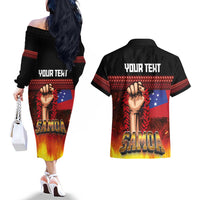 Personalised Samoan Spirit - Samoa Tribal Heritage Couples Matching Off The Shoulder Long Sleeve Dress and Hawaiian Shirt