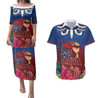 Proud of Samoa Couples Matching Puletasi and Hawaiian Shirt Ula Nifo with Samoa 685 and Hibiscus Tapa Tribal Pattern