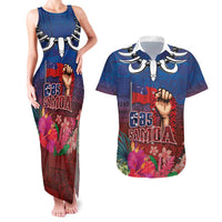 Proud of Samoa Couples Matching Tank Maxi Dress and Hawaiian Shirt Ula Nifo with Samoa 685 and Hibiscus Tapa Tribal Pattern