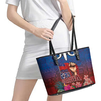 Proud of Samoa Leather Tote Bag Ula Nifo with Samoa 685 and Hibiscus Tapa Tribal Pattern LT03 - Polynesian Pride