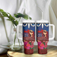 Proud of Samoa 685 Tumbler With Handle Ula Nifo and Hibiscus Tapa Tribal Pattern
