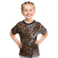 Fiji Masi Tapa Tribal Kid T Shirt Old Hibiscus Vintage Style LT03 Brown - Polynesian Pride