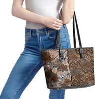 Fiji Masi Tapa Tribal Leather Tote Bag Old Hibiscus Vintage Style LT03 - Polynesian Pride