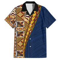Samoan Siapo Family Matching Off Shoulder Long Sleeve Dress and Hawaiian Shirt Tatau Pattern Half Style LT03 Dad's Shirt - Short Sleeve Yellow - Polynesian Pride