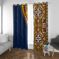 Samoan Siapo Window Curtain Tatau Pattern Half Style LT03 With Grommets Yellow - Polynesian Pride