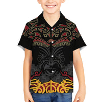 Custom New Zealand Rugby Family Matching Off Shoulder Long Sleeve Dress and Hawaiian Shirt Black Fern Maori Tribal Pattern LT03 Son's Shirt Black - Polynesian Pride