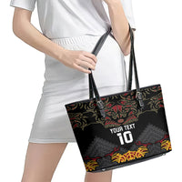 Custom New Zealand Rugby Leather Tote Bag Black Fern Maori Tribal Pattern