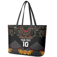 Custom New Zealand Rugby Leather Tote Bag Black Fern Maori Tribal Pattern