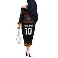 Custom New Zealand Rugby Off The Shoulder Long Sleeve Dress Black Fern Maori Tribal Pattern LT03 - Polynesian Pride