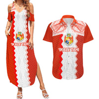 Custom Tonga Rugby Couples Matching Summer Maxi Dress and Hawaiian Shirt Ikale Tahi Ngatu Tribal Pattern LT03 Orange - Polynesian Pride