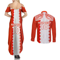 Custom Tonga Rugby Couples Matching Summer Maxi Dress and Long Sleeve Button Shirt Ikale Tahi Ngatu Tribal Pattern LT03 - Polynesian Pride