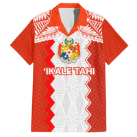 Custom Tonga Rugby Family Matching Off Shoulder Long Sleeve Dress and Hawaiian Shirt Ikale Tahi Ngatu Tribal Pattern LT03