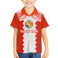 Custom Tonga Rugby Family Matching Off Shoulder Long Sleeve Dress and Hawaiian Shirt Ikale Tahi Ngatu Tribal Pattern LT03