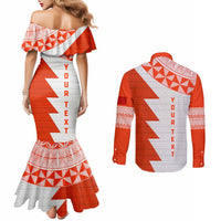 Custom Tonga Rugby Couples Matching Mermaid Dress and Long Sleeve Button Shirt Ikale Tahi Ngatu Tribal Pattern Half Style LT03 - Polynesian Pride