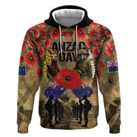 Australia and New Zealand ANZAC Day Hoodie Kangaroo and Kiwi Bird Soldier-Honor and Remember Vintage Style