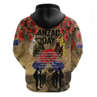Australia and New Zealand ANZAC Day Hoodie Kangaroo and Kiwi Bird Soldier-Honor and Remember Vintage Style