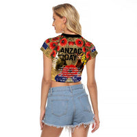 Australia and New Zealand ANZAC Day Raglan Cropped T Shirt Kangaroo and Kiwi Bird Soldier-Honor and Remember Vintage Style