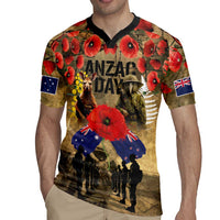 Australia and New Zealand ANZAC Day Rugby Jersey Kangaroo and Kiwi Bird Soldier-Honor and Remember Vintage Style