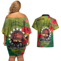 Cook Islands ANDAC Day Couples Matching Off Shoulder Short Dress and Hawaiian Shirt Honor and Remember Soliders-Forever in My Thoughts Grunge Style