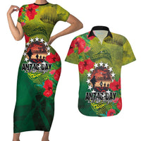Cook Islands ANDAC Day Couples Matching Short Sleeve Bodycon Dress and Hawaiian Shirt Honor and Remember Soliders-Forever in My Thoughts Grunge Style