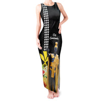Hawaii King Kamehameha Day Tank Maxi Dress Kanaka Maoli Hibiscus Flower and Kakau Pattern LT03 Women Black - Polynesian Pride