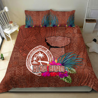 Chamorro Biba Guam Bedding Set Latte Stone Tribal and Hibiscus Flower Tapa Pattern