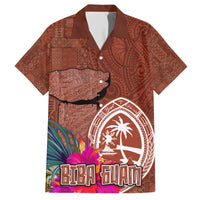 Chamorro Biba Guam Hawaiian Shirt Latte Stone Tribal and Hibiscus Flower Tapa Pattern LT03 Brown - Polynesian Pride