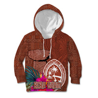 Chamorro Biba Guam Kid Hoodie Latte Stone Tribal and Hibiscus Flower Tapa Pattern LT03 Hoodie Brown - Polynesian Pride