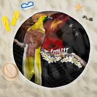Papua New Guinea Remembrance Day Beach Blanket Bird of Paradise Plumeria Flower and Polynesian Pattern