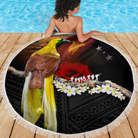 Papua New Guinea Remembrance Day Beach Blanket Bird of Paradise Plumeria Flower and Polynesian Pattern