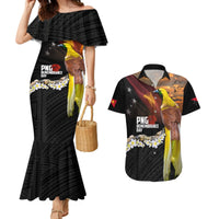 Papua New Guinea Remembrance Day Couples Matching Mermaid Dress and Hawaiian Shirt Bird of Paradise Plumeria Flower and Polynesian Pattern