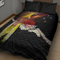 Papua New Guinea Remembrance Day Quilt Bed Set Bird of Paradise Plumeria Flower and Polynesian Pattern