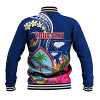 Personalised Guam Liberation Baseball Jacket Latte Stone and Guahan Seal Jungle Flower LT03 - Polynesian Pride