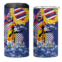 Hawaii King Kamehameha Day 4 in 1 Can Cooler Tumbler Lei Sea Waves Polynesian Tapa Pattern