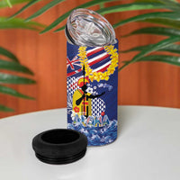 Hawaii King Kamehameha Day 4 in 1 Can Cooler Tumbler Lei Sea Waves Polynesian Tapa Pattern
