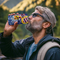 Hawaii King Kamehameha Day 4 in 1 Can Cooler Tumbler Lei Sea Waves Polynesian Tapa Pattern