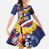 Hawaii King Kamehameha Day Family Matching Long Sleeve Bodycon Dress and Hawaiian Shirt Lei Sea Waves Polynesian Tapa Pattern