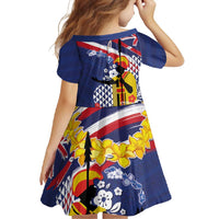 Hawaii King Kamehameha Day Family Matching Long Sleeve Bodycon Dress and Hawaiian Shirt Lei Sea Waves Polynesian Tapa Pattern