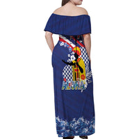 Hawaii King Kamehameha Day Family Matching Off Shoulder Maxi Dress and Hawaiian Shirt Lei Sea Waves Polynesian Tapa Pattern