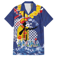 Hawaii King Kamehameha Day Family Matching Off Shoulder Short Dress and Hawaiian Shirt Lei Sea Waves Polynesian Tapa Pattern