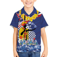 Hawaii King Kamehameha Day Family Matching Tank Maxi Dress and Hawaiian Shirt Lei Sea Waves Polynesian Tapa Pattern