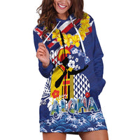 Hawaii King Kamehameha Day Hoodie Dress Lei Sea Waves Polynesian Tapa Pattern